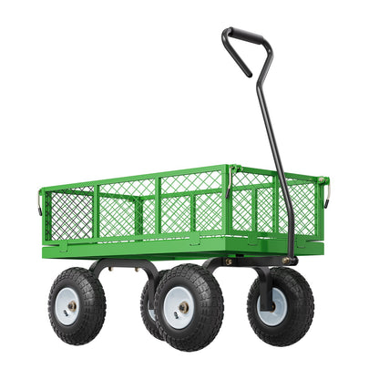 VEVOR 680 Lbs Steel Garden Cart on Wheels, Heavy Duty Garden Wagon Cart Pullable, Metal Outdoor Utility Yard Wagon Carts with 10" Tires, Mesh Removable Sides and 180°Rotating Handle
