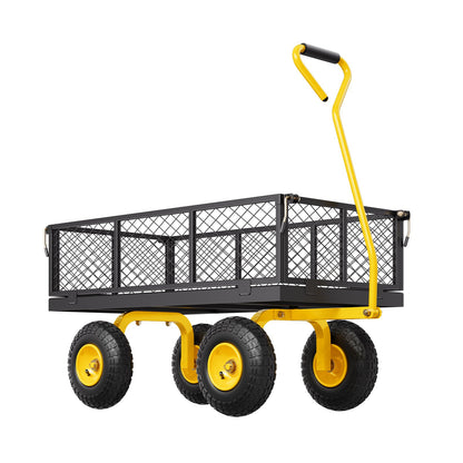 VEVOR 900 Lbs Heavy Duty Steel Garden Cart, Garden Wagon Cart on Wheels, Outdoor Metal Yard Utility Wagon Carts with 10" Tires and Mesh Removable Sides(Convert to Flatbed) and 180°Rotating Handle