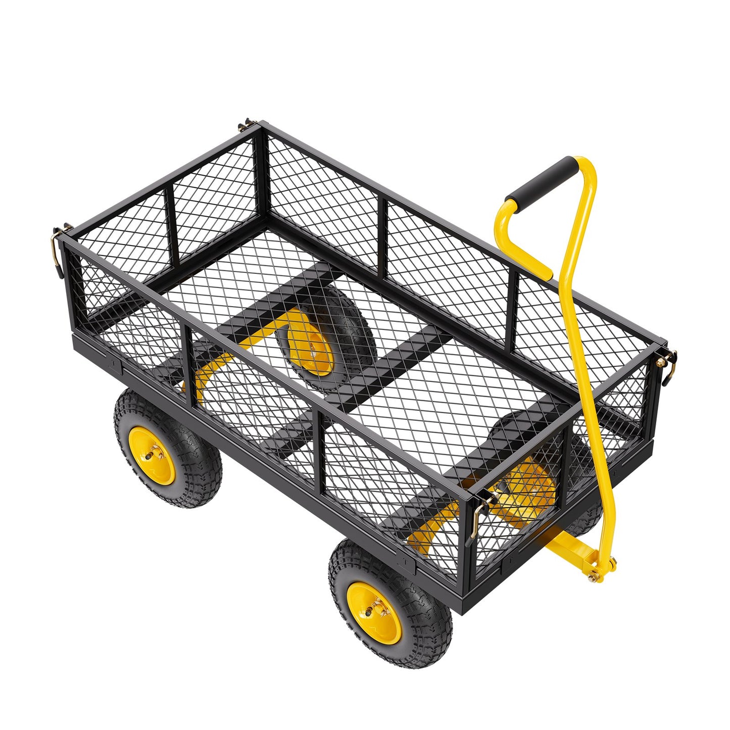 VEVOR 900 Lbs Heavy Duty Steel Garden Cart, Garden Wagon Cart on Wheels, Outdoor Metal Yard Utility Wagon Carts with 10" Tires and Mesh Removable Sides(Convert to Flatbed) and 180°Rotating Handle