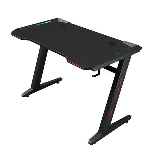 Gaming Desk with LED Lights Computer Desk Z Shaped Desk - Red