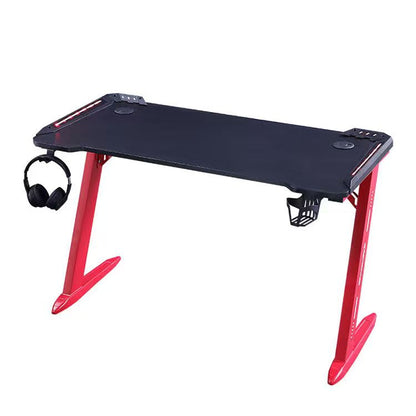Gaming Desk with LED Lights Computer Desk Z Shaped Desk - Red