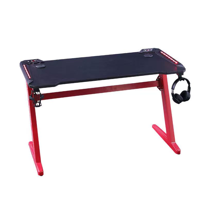 Gaming Desk with LED Lights Computer Desk Z Shaped Desk - Red