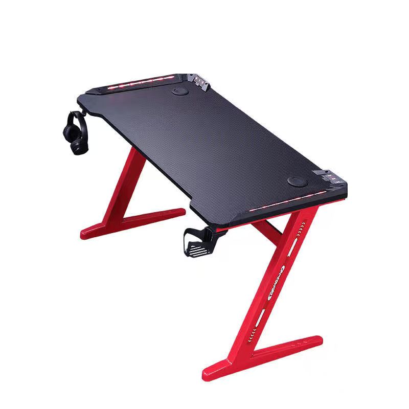 Gaming Desk with LED Lights Computer Desk Z Shaped Desk - Red
