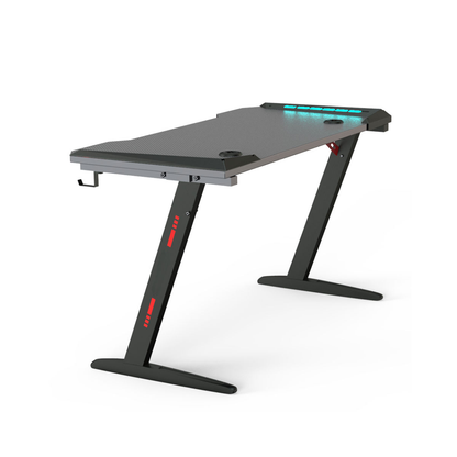 Gaming Desk with LED Lights Computer Desk Z Shaped Desk - Red