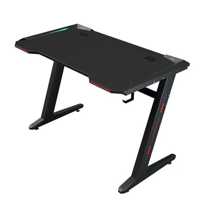 Gaming Desk with LED Lights Computer Desk Z Shaped Desk - Black