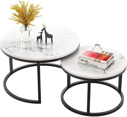 Nesting Coffee Table Faux Marble Small Round Coffee Tables - Black