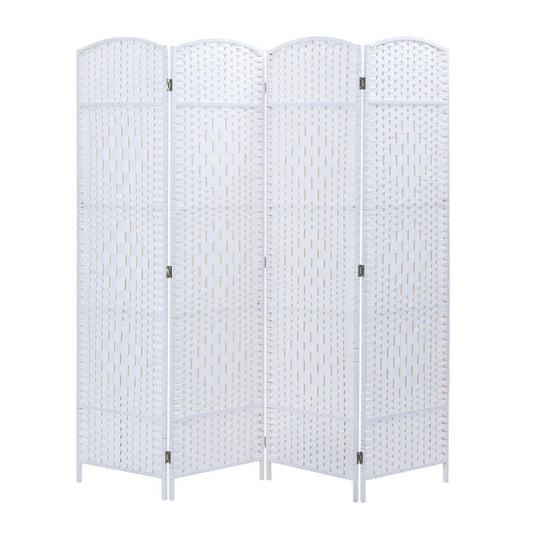 4 Panel Room Divider Decorative Folding Rattan Wicker Screen Room Privacy Separator White