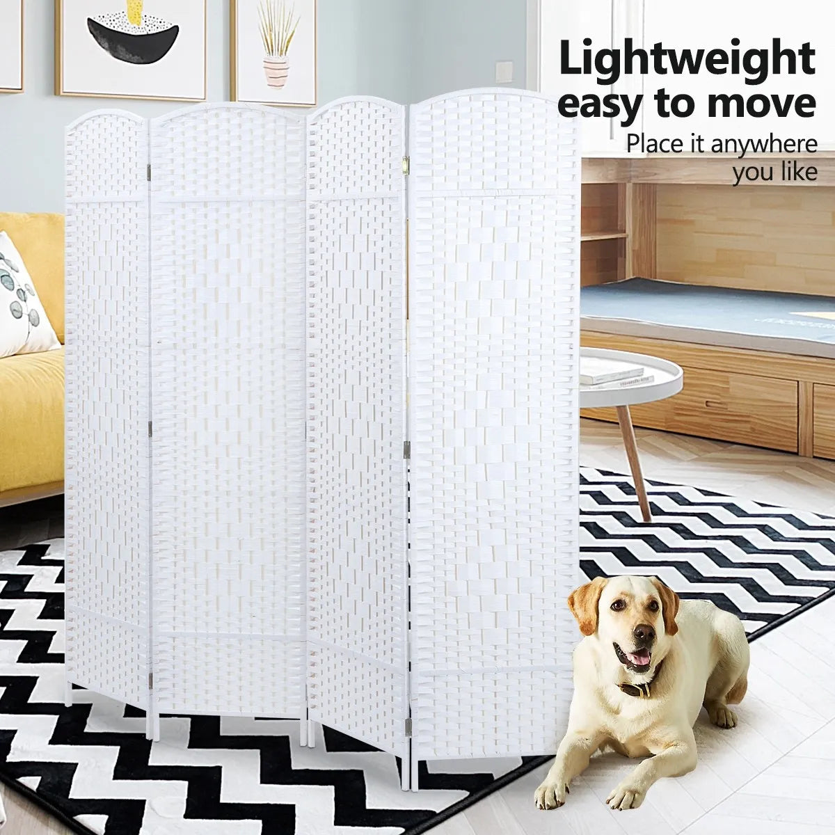 4 Panel Room Divider Decorative Folding Rattan Wicker Screen Room Privacy Separator White