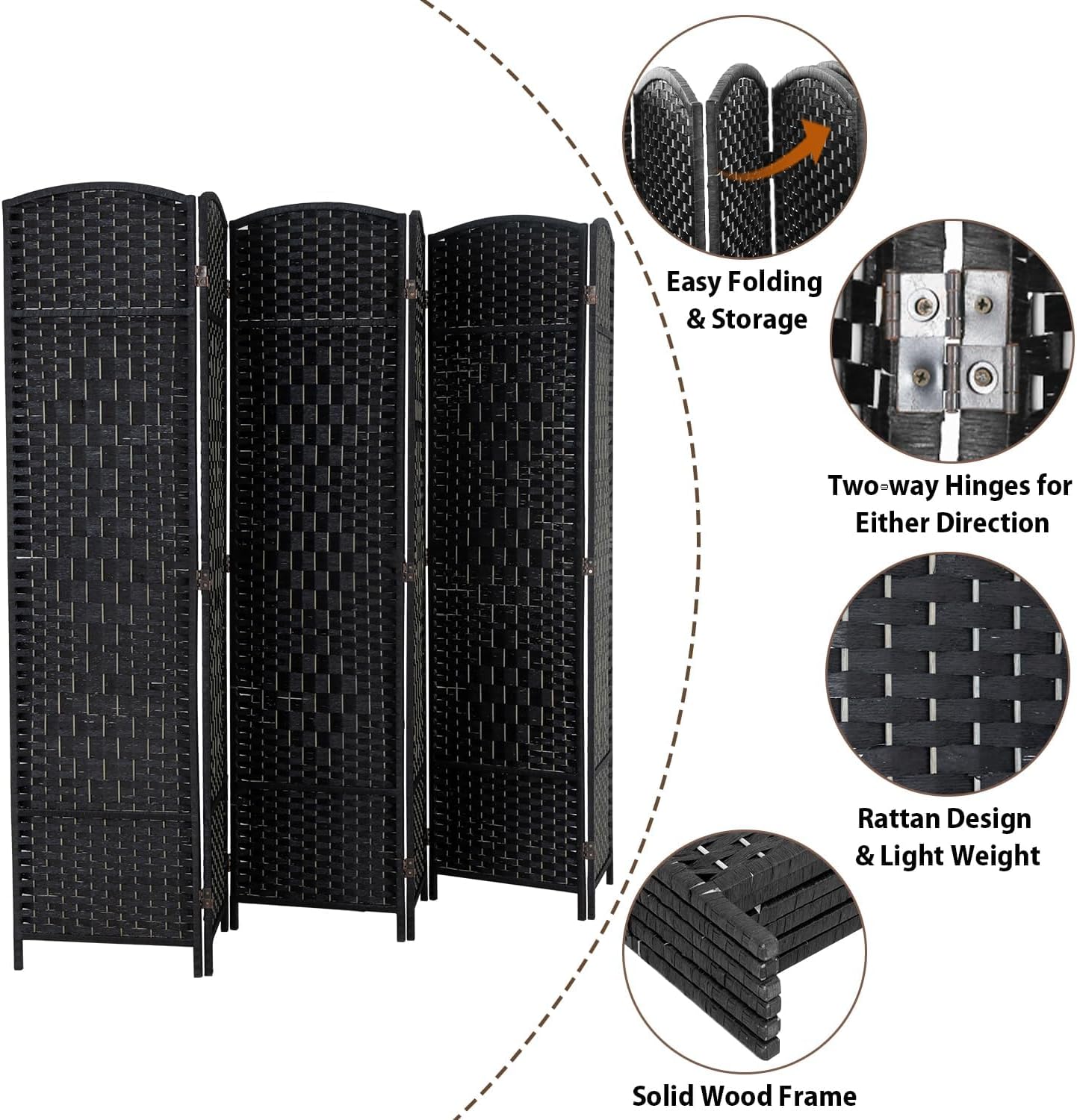 Portable Folding Room Divider Partition – 6 Panel Privacy Screen