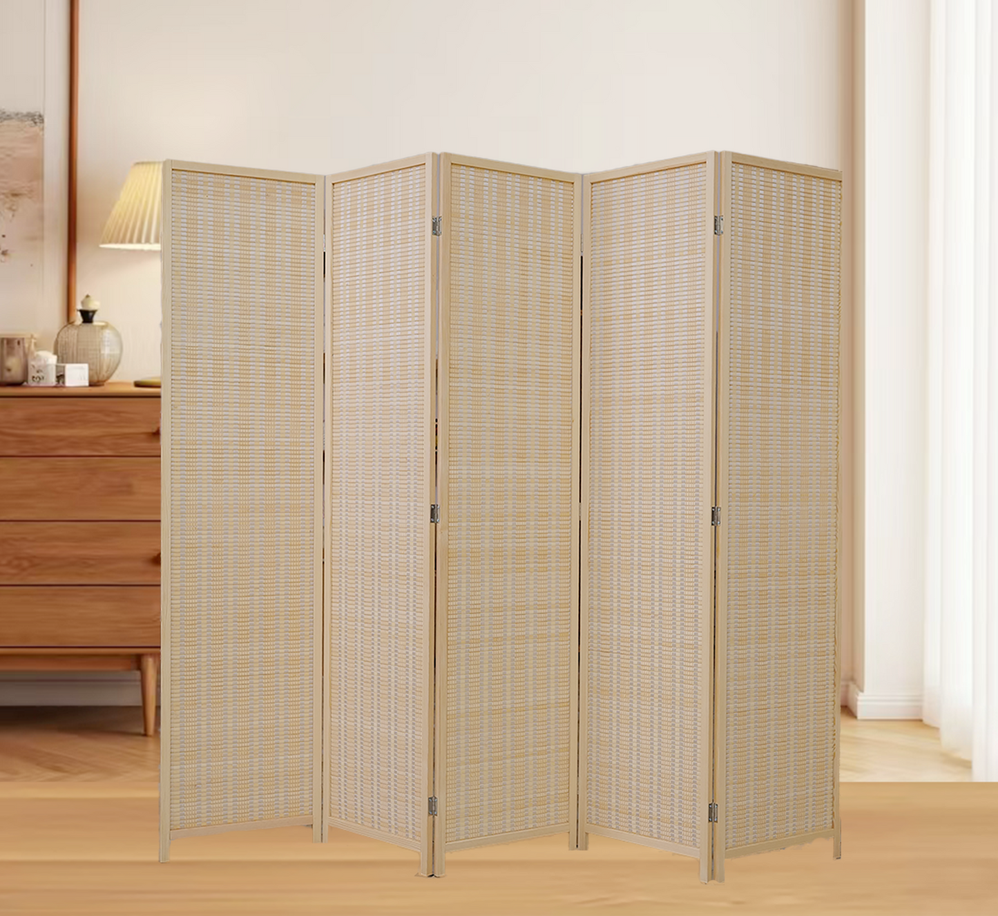 Bamboo Room Divider – 5 Panel Folding Privacy Screen